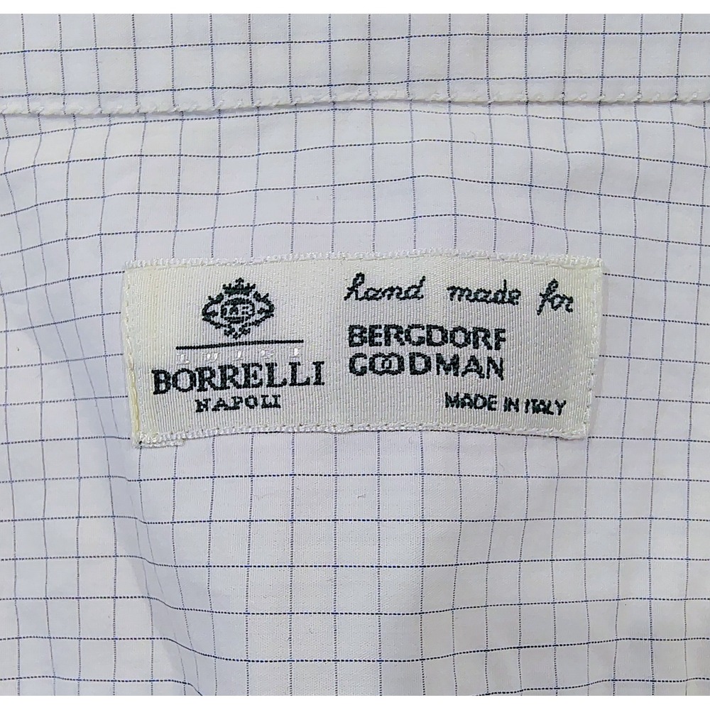 Borrelli Napoli French Cuffs Dress Shirt Mens Plaid 16 Made In Italy - Picture 4 of 13